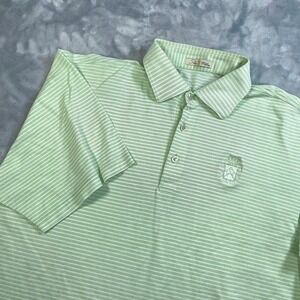 Peter Millar Polo Shirt Mens L Green Striped Golf Carpe Diem Crest Logo